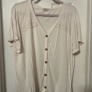 Ladies off-white button down knit top